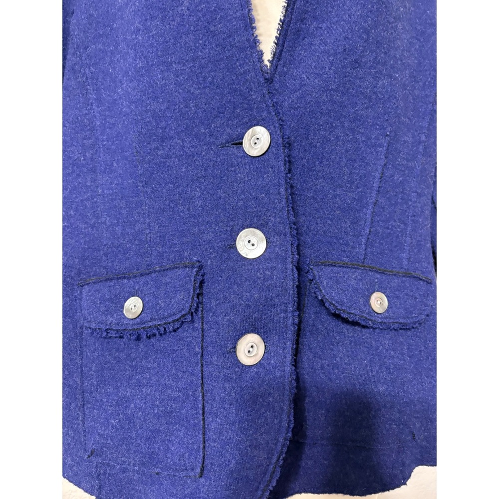Eileen Fisher Royal Blue Purple Boiled Merino Wool Fringe Jacket Size Medium - Picture 8 of 13